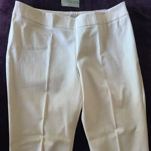Chico's Ivory flat front side zip pants